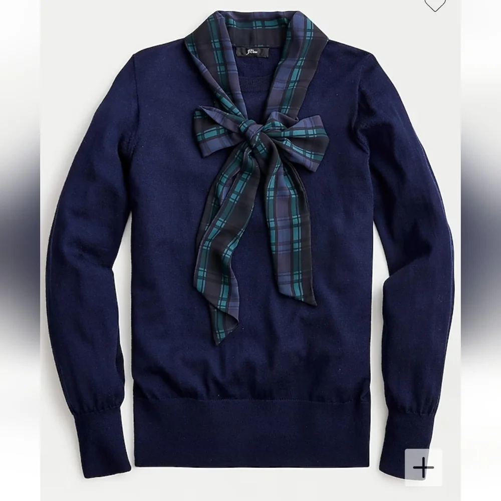 🎉Host Pick🎉 J Crew Merino mockneck sweater with tartan scarf tie - Picture 1 of 11